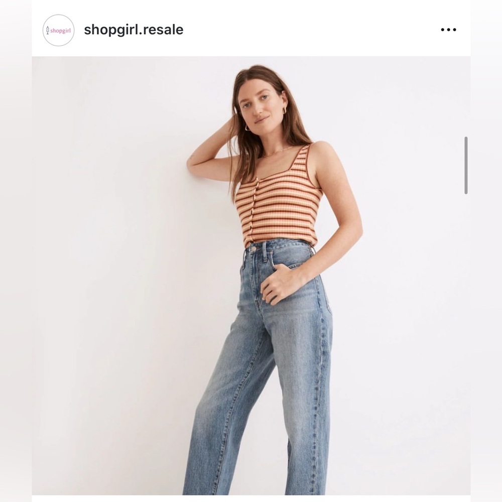 Madewell top Button Up Cropped Tank shirt neutral stripe